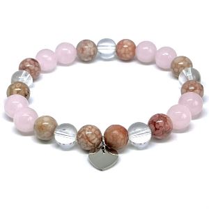 Minerální náramek růženín, křišťál, jaspis - KVĚT TŘEŠNĚ